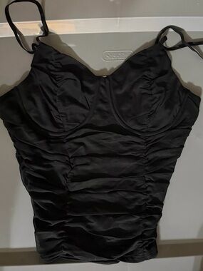 Black Ruched Tank Top with Built-In Support